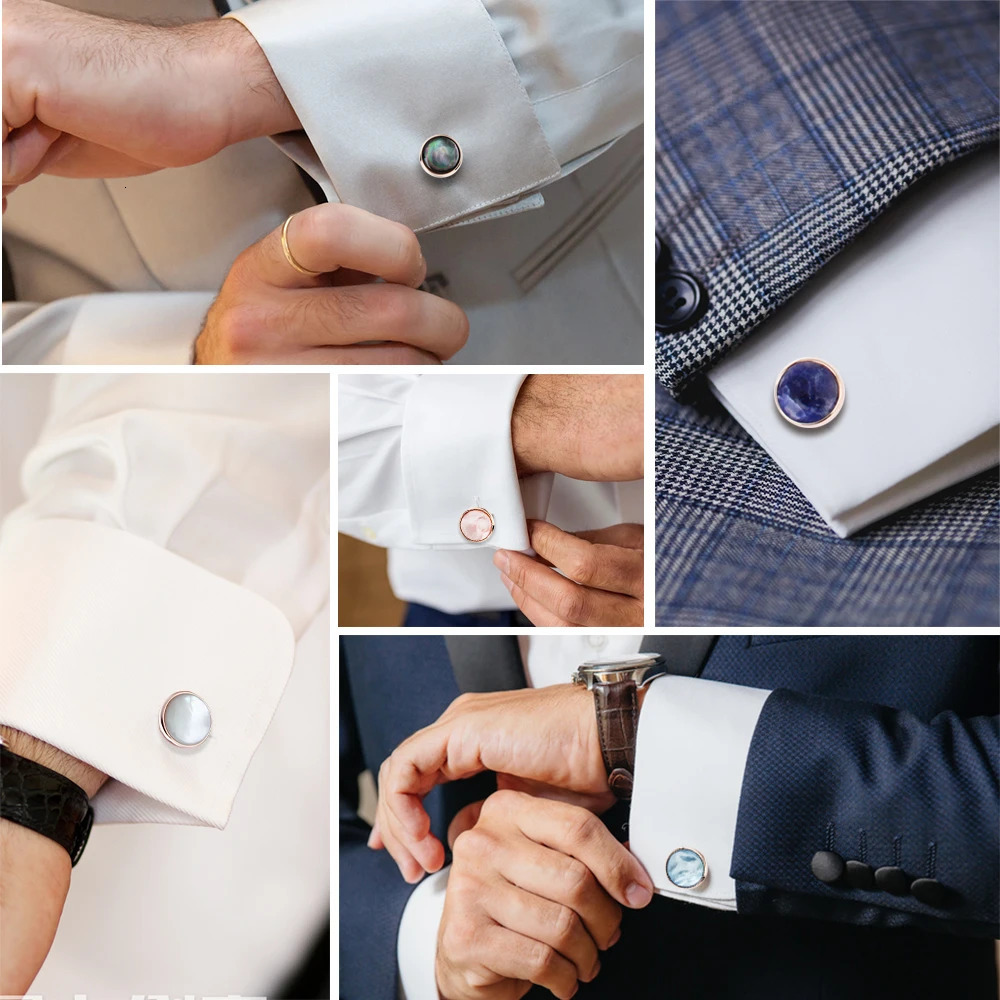 Cufflinks and tuxedo studs Set for Men with Gift Box Mother-of-Pearl Cufflinks set for French Cuff Shirt jewelry gifts for men 250409