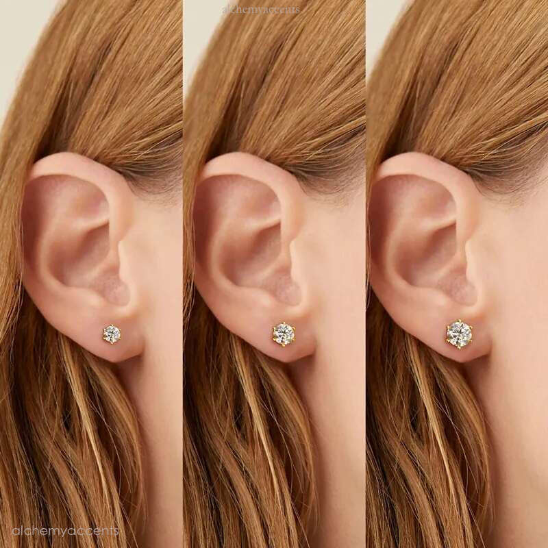 Classic Fashion 0.6CT-1CT Round Shiny Moissanite Sterg Sier Gold Plated Earrings Studs for Men Women Nice Gift