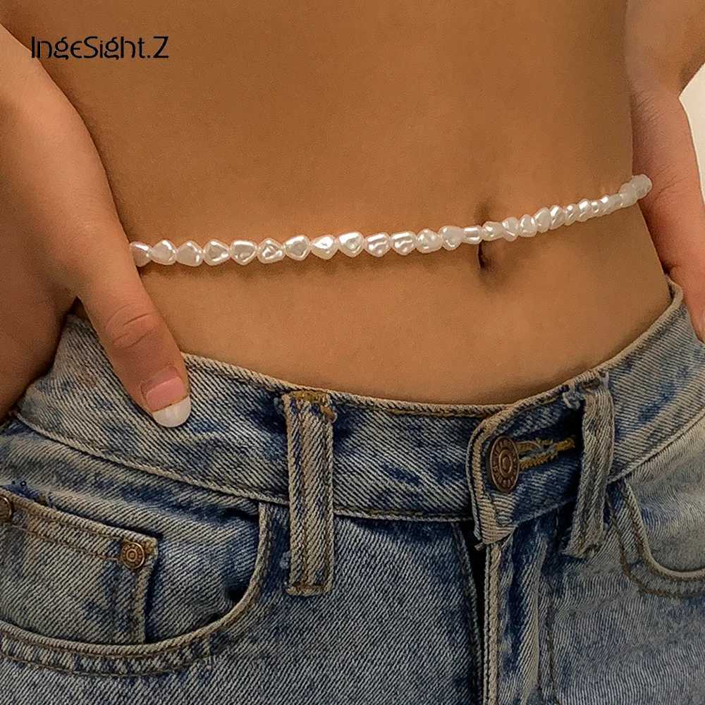 IngeSight. Z Bohen Baroque imitation pearl body chain used for Wen sexy summer beach harness waist belly chain with jewelry gift X250410