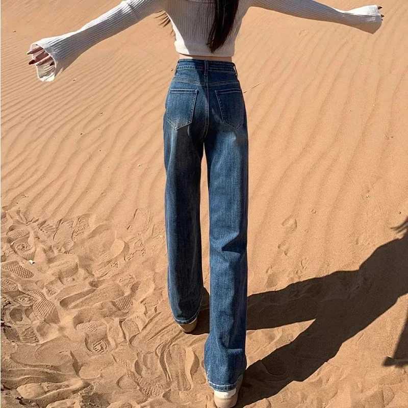 Woman High Waist Fashion Streetwear Baggy Jeans Female Vintage Wide Leg Pants Lady Trashy Retro Blue Gray Denim Stacked Trousers C251110
