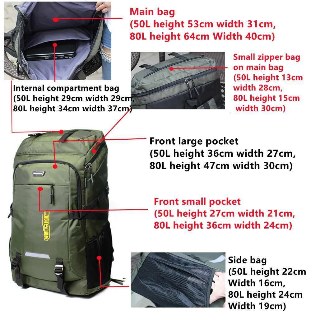 80L 50L Men's Outdoor Climbing Travel Rucksack Sports Camping Hiking Backpack School Bag Pack For Male Female Women