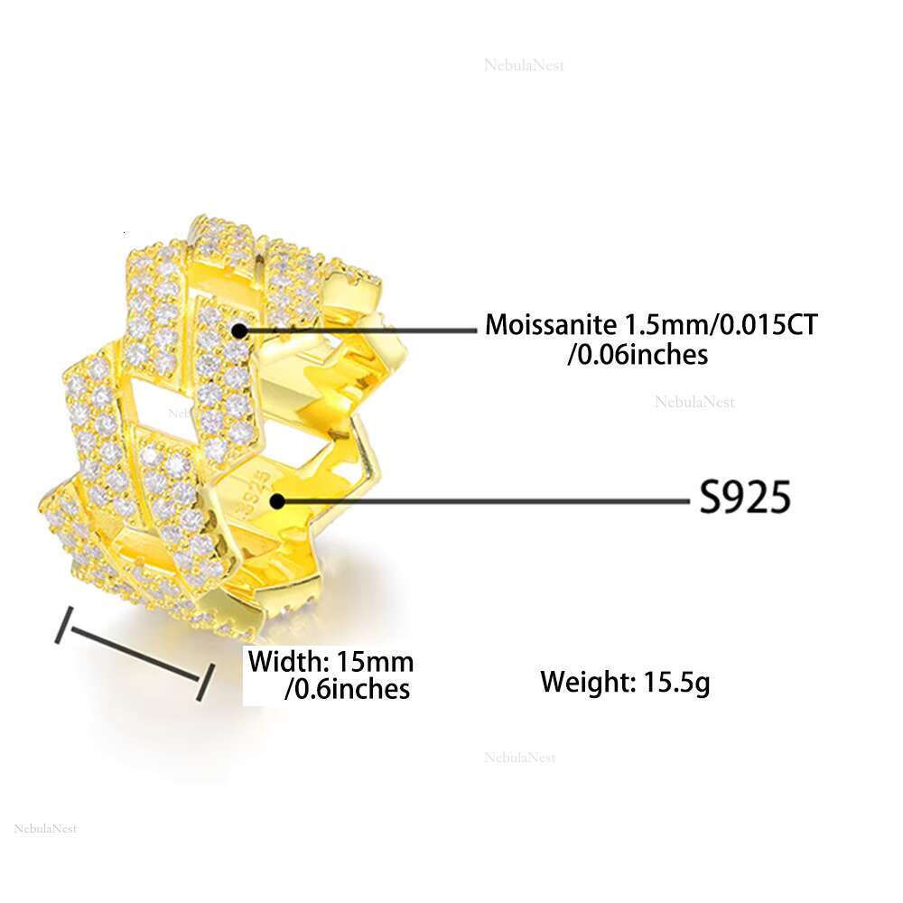 1PC Vvs Moissanite Ring Sterg Sier Rings Gold Plated Fine Fashion Jewellery Dia for Women Men