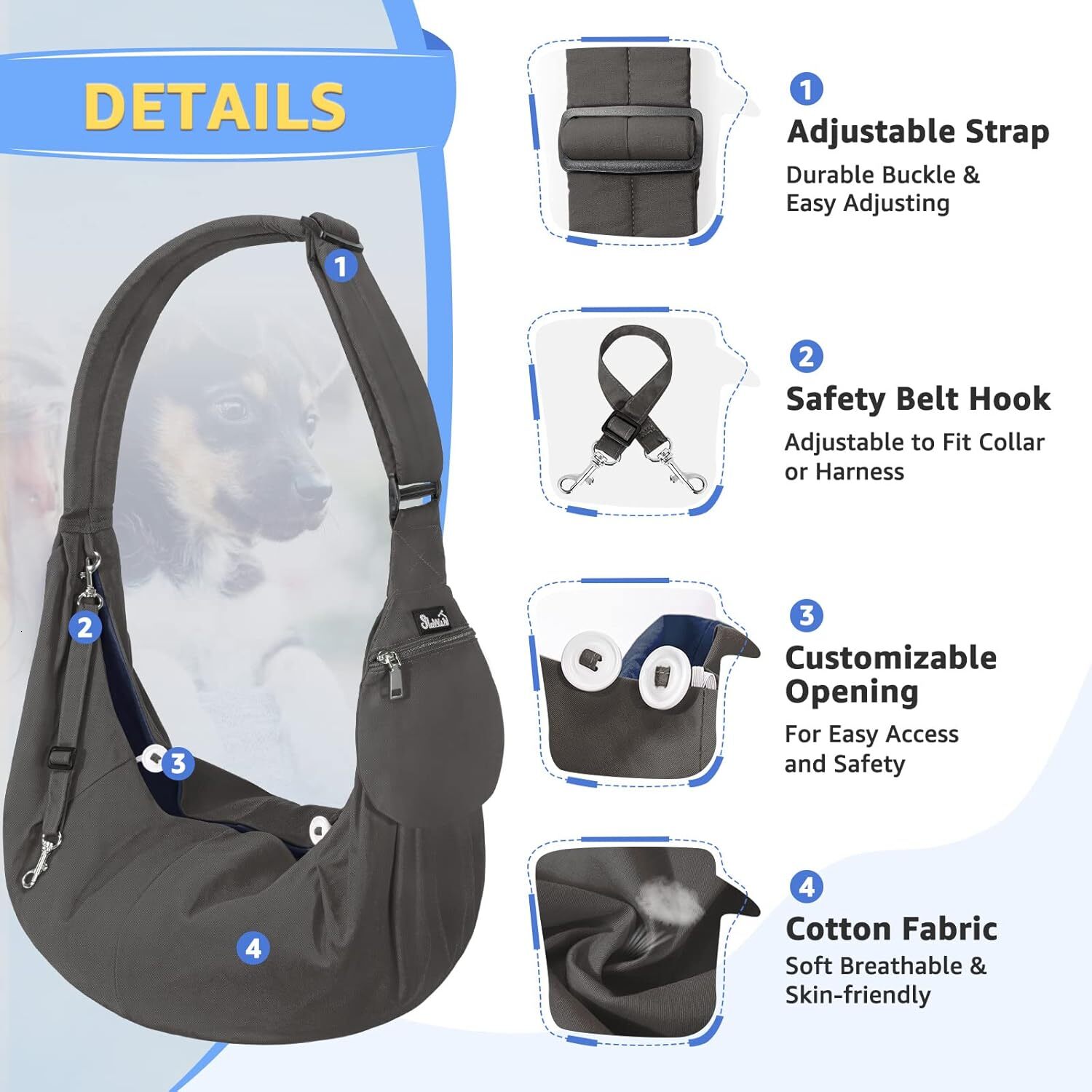 slowton dog strap strap thick padded adjustable shoulder strap for small dogs suitable for carrying wallets with small dogs front zipper pocket machin
