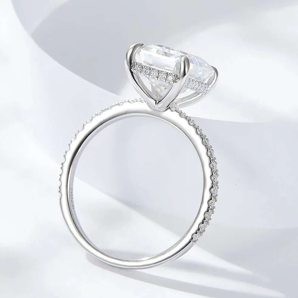Emerald/Radiant Cut Real Full Moissanite Ring for Women 8*10mm D Color Diamond 925 Sterling Silver Wedding Band with Certificate