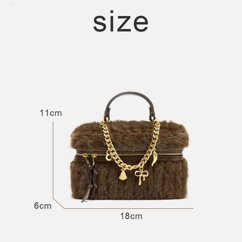 Faux Mini Box Bags For Women Luxury Designer Handbag And Purse 2025 New In Polyester Imitation Rex Rabbit Fur Chain Shoulder