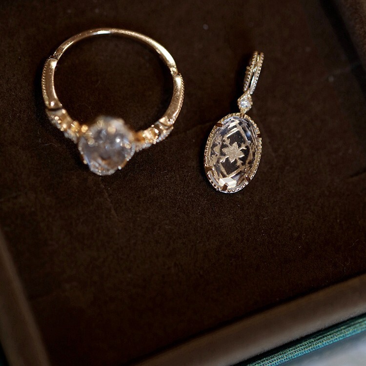 "mirror Fashion Ring Spring Poetry" Exquisite Light Luxury High Imitation Natural White Crystal Luxurious Designer Ring Rose Flower Women 