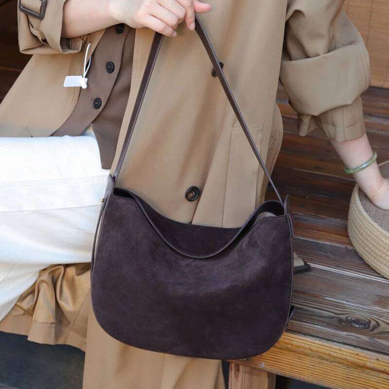 Burminsa Suede Genuine Leather Hobo Shoulder Bags For Women 2025 Luxury Designer Crescent Crossbody Purses Work Ladies Handbags