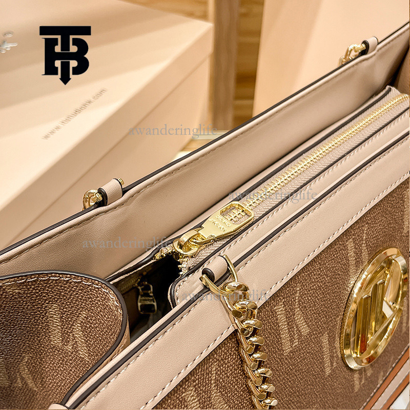 TB BHULAMTE Designer Women's Leather Chain Large Capacity Versatile Metal Letter Splicing Single Shoulder Crossbody Bag Luxury Handbag Holiday Gi