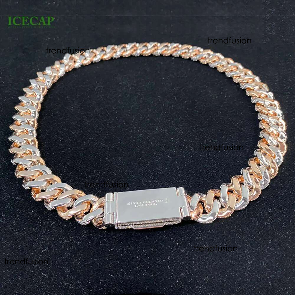Custom Necklace Sier Vvs Moissanite 2 Tone Round Cut Dia Personality Lock Catch Cuban k Chain for Men