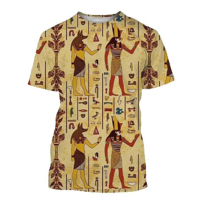 Retro Pharaoh Anubis Pattern Men's Summer Fashion Ancient Egyptian God 3D Printed Bulk Street Clothing T-shirt Top
