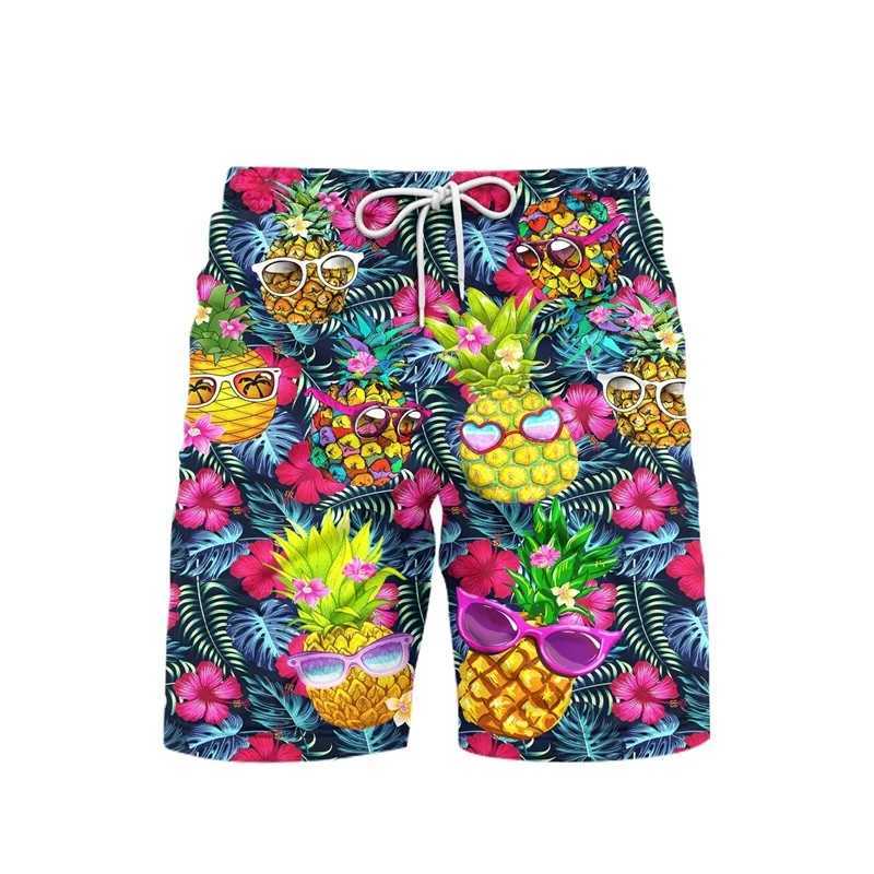 Cartoon cute pineapple 3D printed mens shorts fruit watermelon casual beach shorts fast drying fashionable streetwear shorts X250410