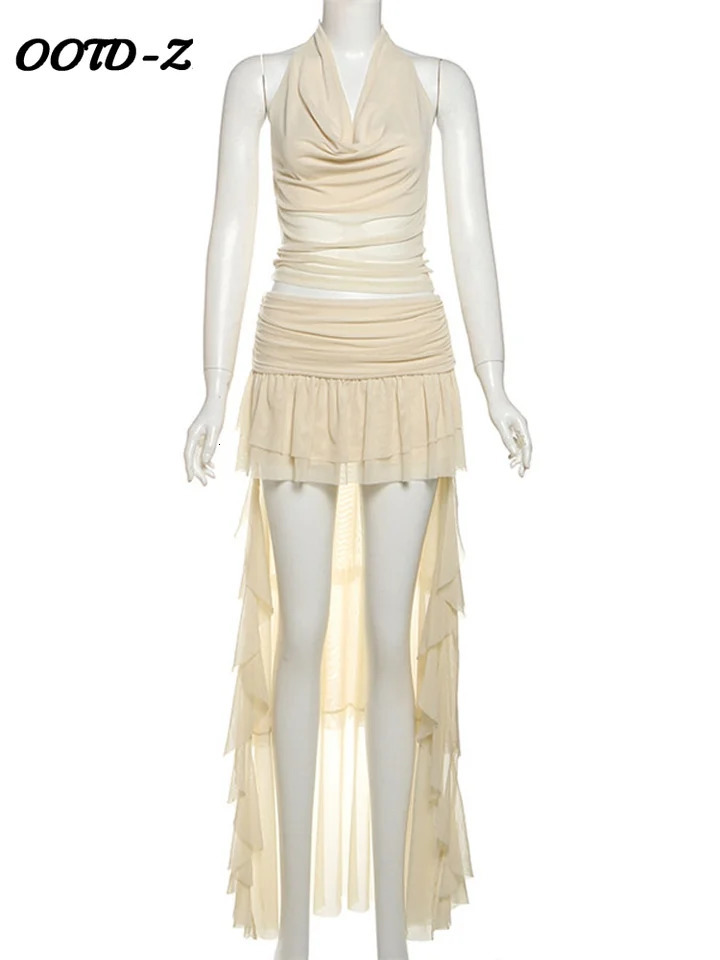 Sexy camisole pleated dress for women elegant sleeveless and backless Aline mini set springsummer 250410