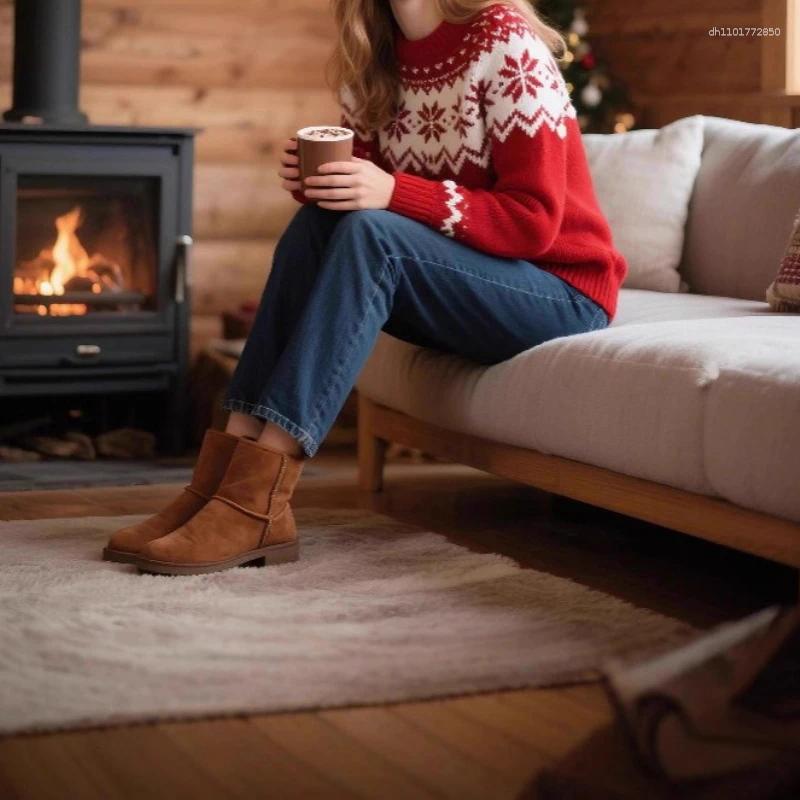 Women's Sweaters 2025 Christmas Sweater Atmosphere Hairball Contrasting Colors Autumn And Winter Crew Neck