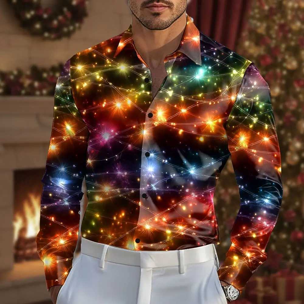 Christmas Mens Sparkling Glitter Christmas Light Shirt Dress Shirt Long Sve Fashion Casual Outdoor Party Holiday Spring Fall Q251110