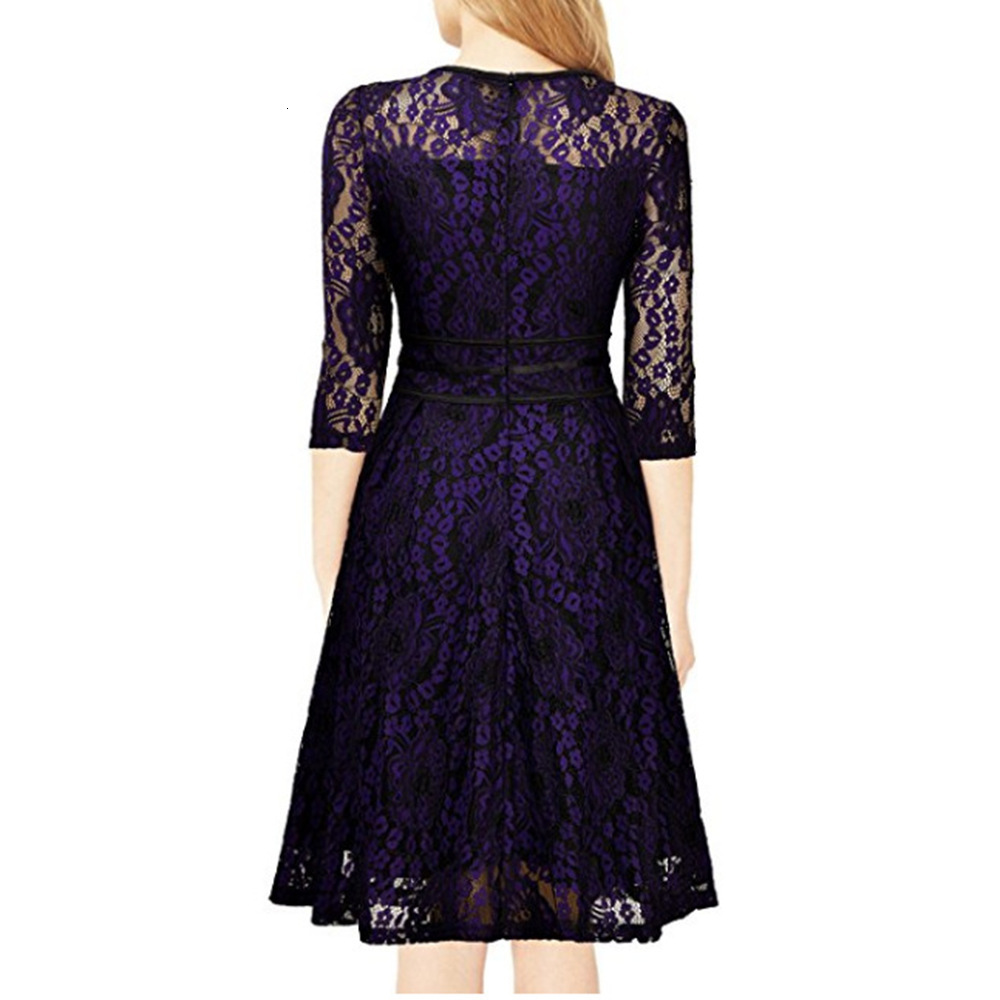 2025 Spring and Autumn New Women's Splicing Lace Slimming Dress Elegant