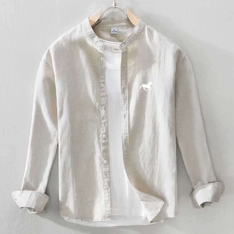 Frost resistant shirt mens summer long sleeved cotton linen shirt business casual loose fit high elasticity shirt X250410