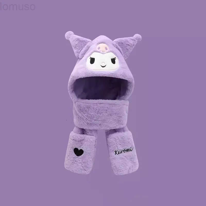 Sanrio Cute Kuromi Anime Childrencinnamorol Winter Windproof Hat Scarf Three Piece Set Cartoon Girl Comfortable Plush Warm Scarf H251110