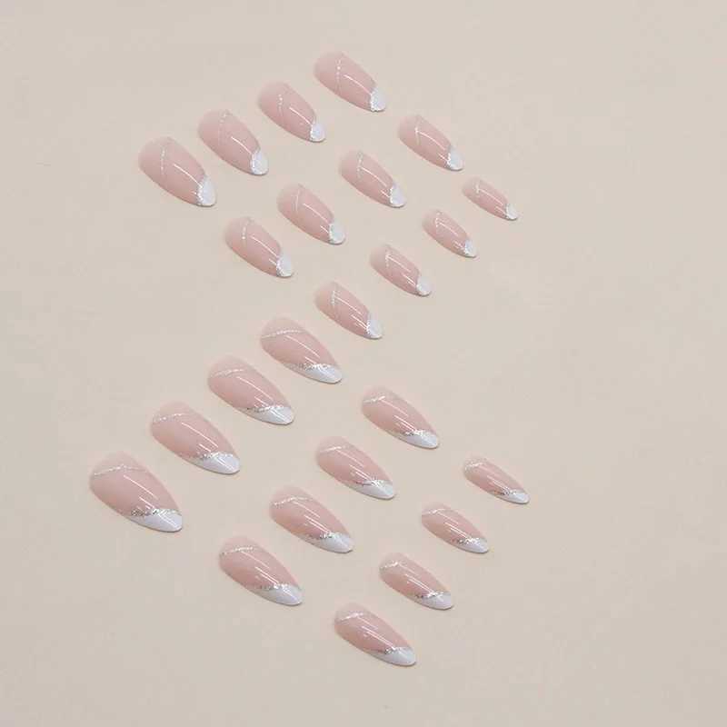 24 pieces of flashing beveled edge press nail pink gradient fake nail smooth artificial finger manipulation reusable fake nail W250410