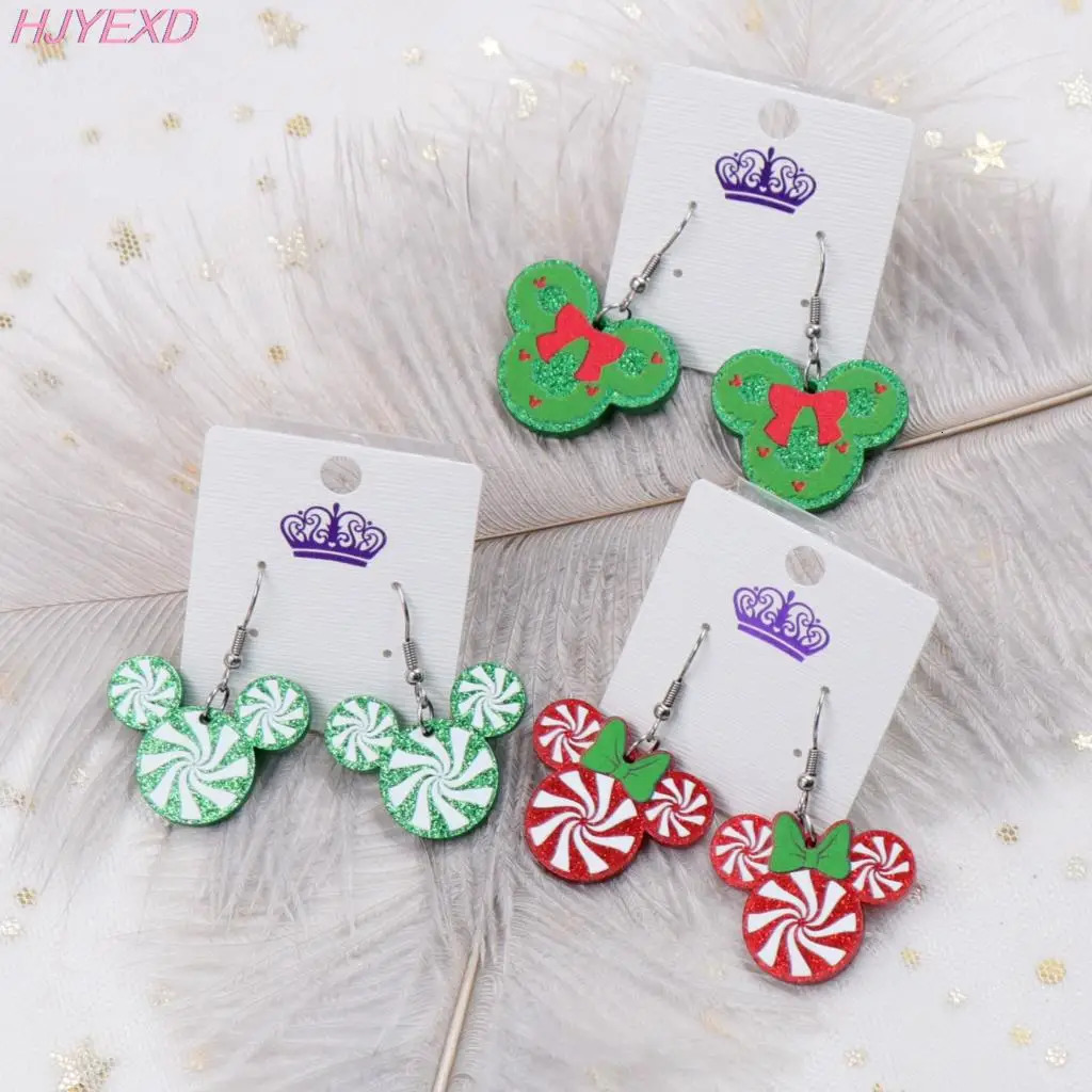 30mm Christmas Dangle Earrings Mouse Head With Bow Holiday Statement Glitter Acrylic Earrings 251031