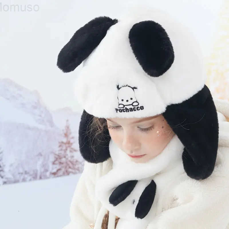 Sanrio Kawaii KUROMI MY MELODY Girls Hat Thickened Plush Autumn and Winter Childrens Warm Winter Cinnamorol Ear Protection Hat H251110