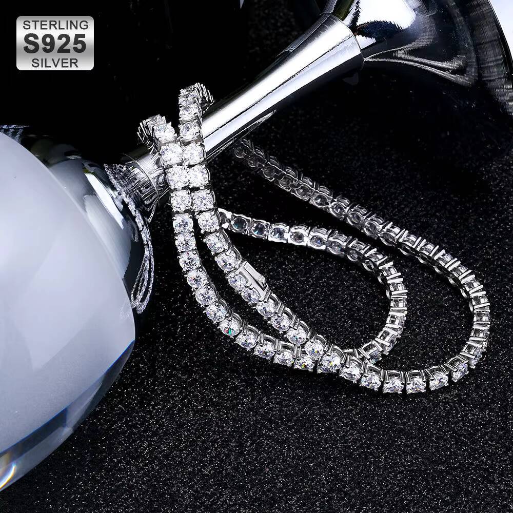 Fine Jewelry Iced Out Necklace Hip Hop White Gold 925 Sterling Silver VVS Moissanite Diamond Bracelet Tennis Chain for Men Women