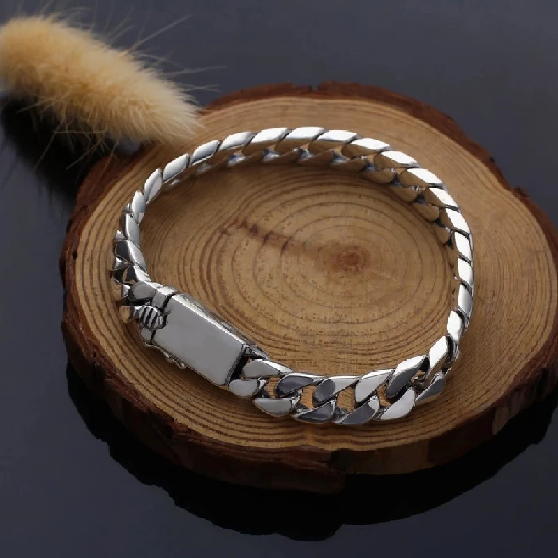 Factory Price 100% S925 Sterling Silver Bracelet 8MM Punk S925 Silver Jewelry Never Fade Men Jewelry Gifts 250409