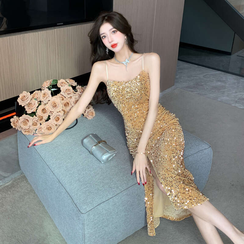 Women's Clothing Wholesale Southeast Asia Sequin Strap Shiny Light Luxury Elegant Evening Night club maxi dress SEXY DRESSES FOR WOMEN