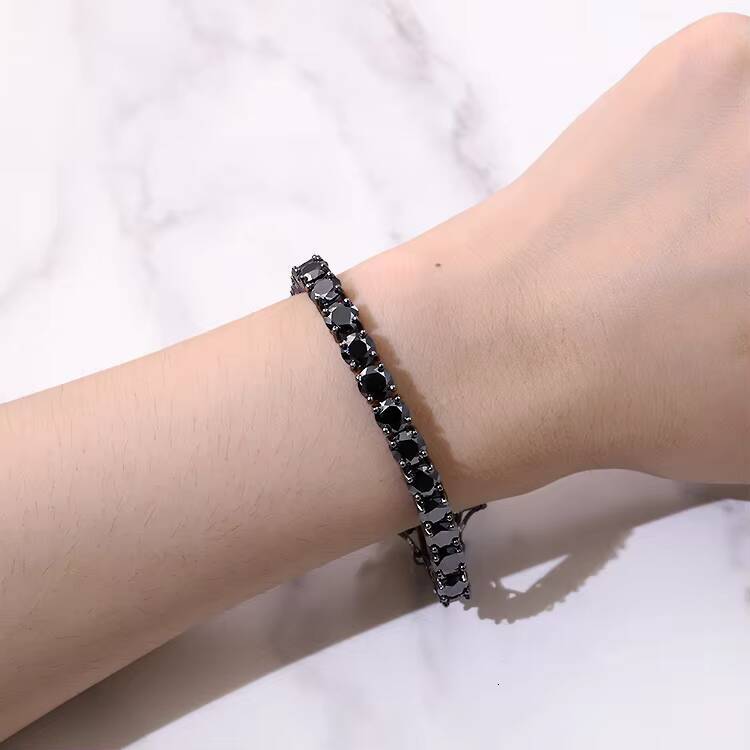 Factory Price Silver with Gold Plated VVS Black Moissanite Diamond Tennis Chain for Hip Hop Jewelry