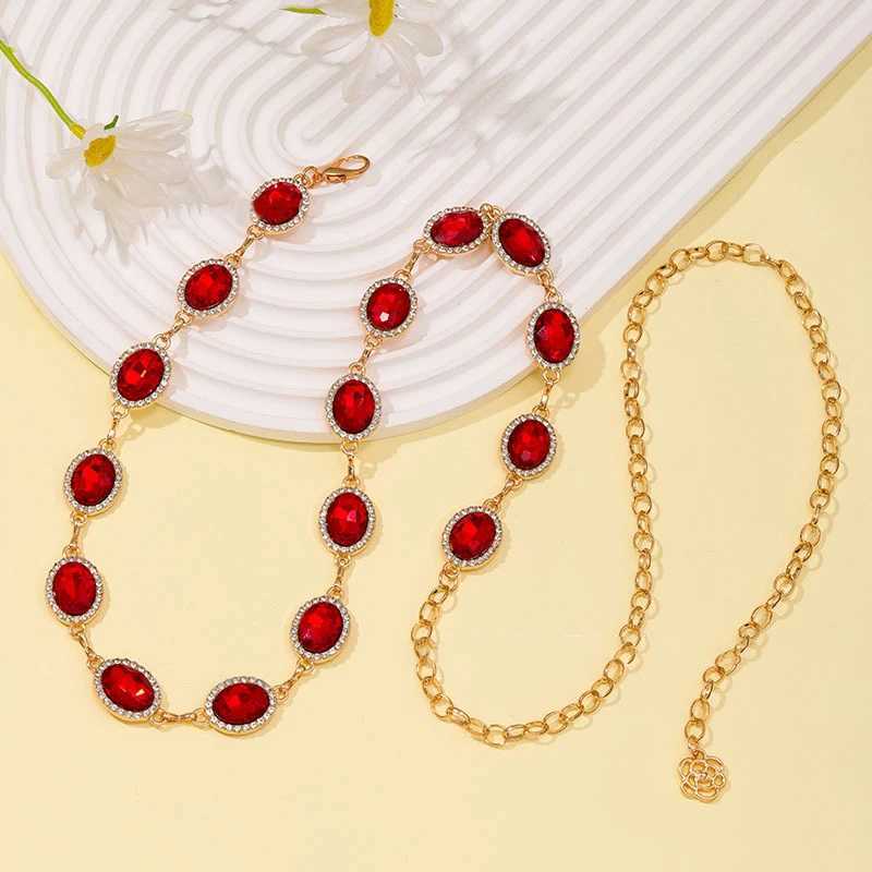 Long waist chain with rhinestone inlay Bohemian body chain elegant metal chain belt dress X250410