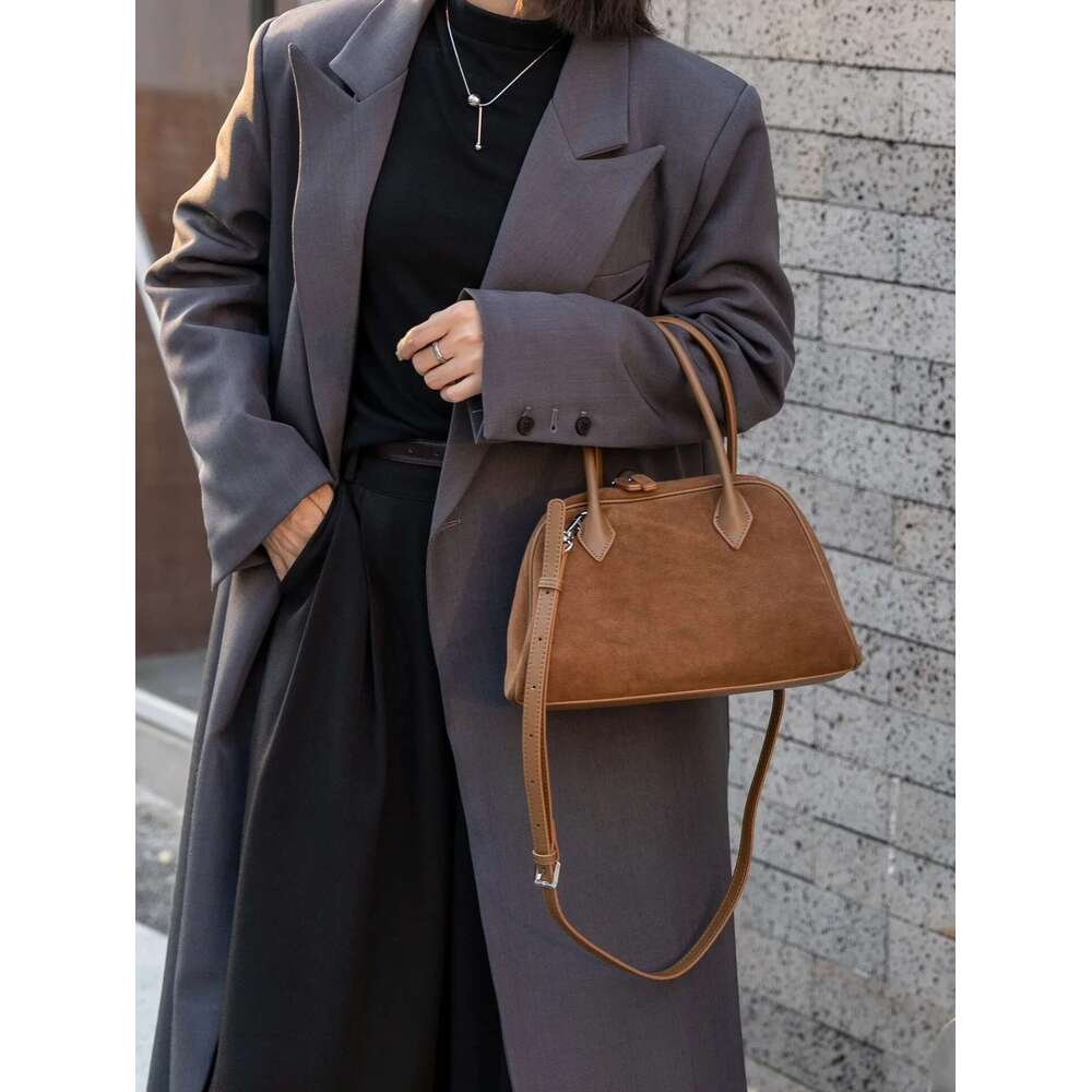 Genuine Handbag For Women, Autumn Winter Frosted Suede Leather Large Capacity Tote Fashionable Bowg Shoulder Bag