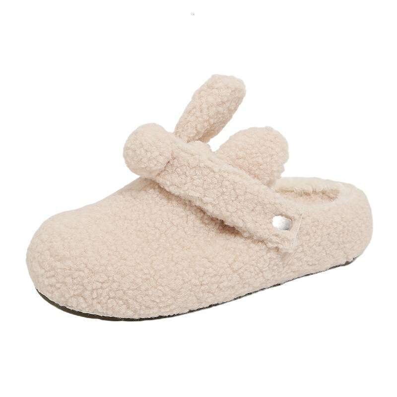 Soft Cute Bunny Closed-Toe Furry for Women, Outdoor Wear, 2025 New Autumn Winter Versatile Two-Way Plush Cotton Slippers