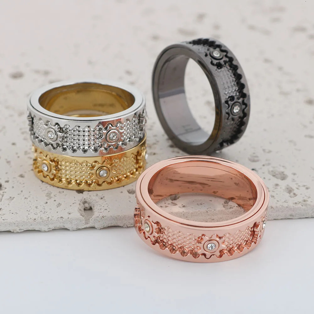 CNC Set Drill Gear Rotating Ring For Men And Women Couples Anxiety Relief Mechanical Rings 251110