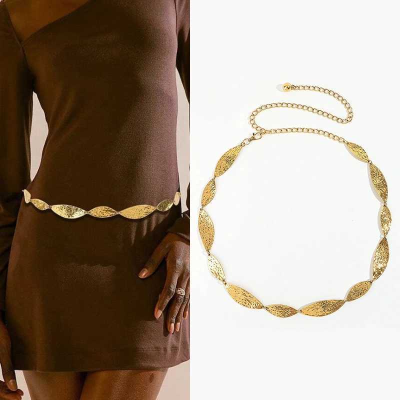 Fashionable Gold Fem Belt Western Cowboy Girl Leaf Punk Metal Belt for Warm Luxury Silver Belt Summer Beach X250410