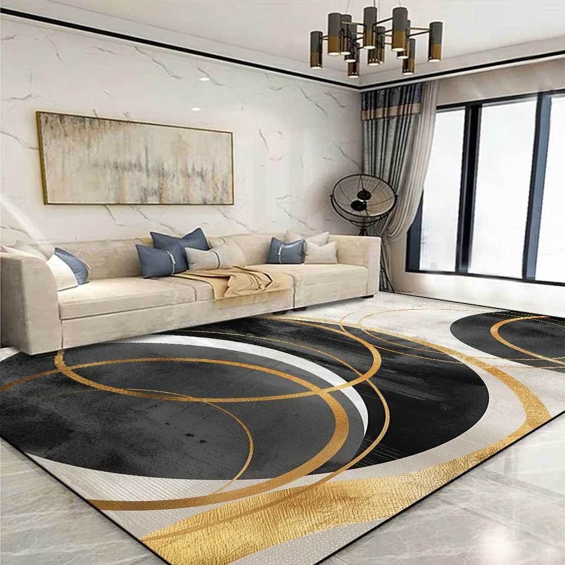 Modern Golden Geometric Carpet for Living Room Large Area Decoration Home Rugs for Bedroom Soft Non-slip 200x300 Lounge Sofa Mat Y251110