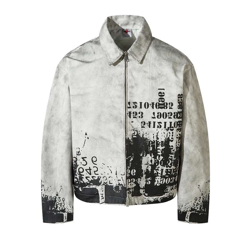 Streetwear Washed Painted Autumn Windbreaker Jackets Mens And Women Turn Down Collar Baggy Clothes Oversized Loose Outwear Coats