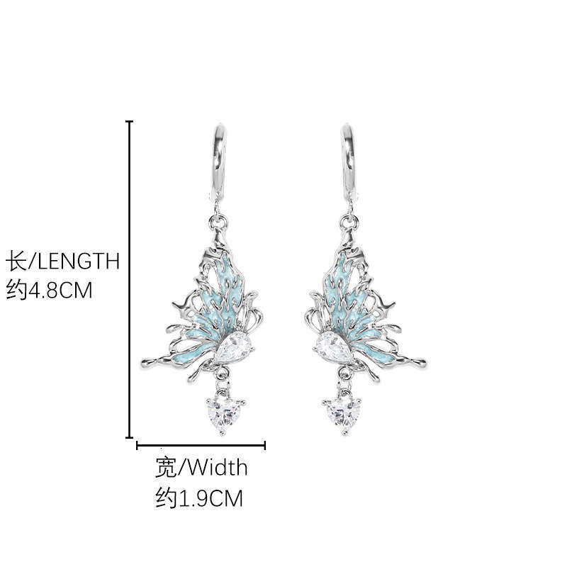 Minimalist INS Blue Butterfly Light Luxury High-End New Ear Clips Original Style Niche Design Earrings for Women