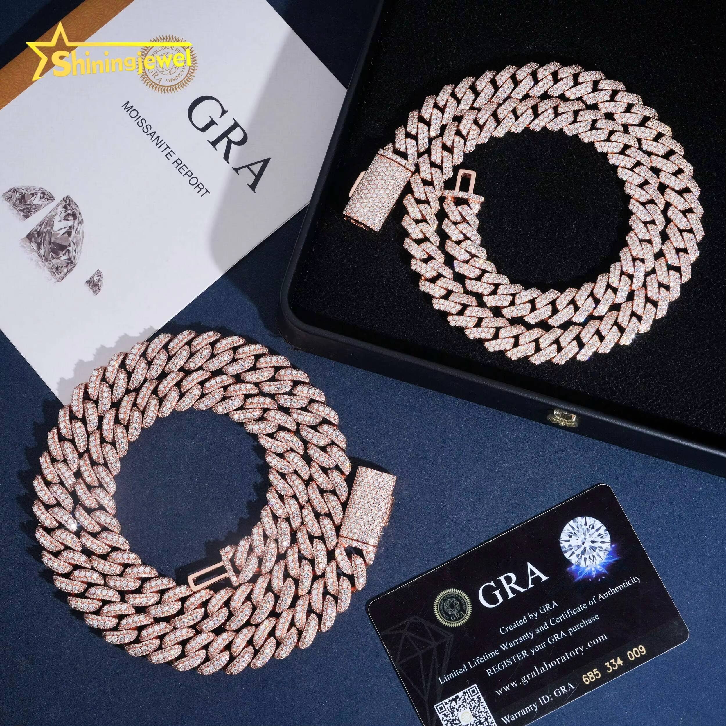 12mm 13mm Solid 925 Silver Diamond Cuban Link Chain Hip Hop Jewelry Iced Out Cuban Chain Moissanite Pass Diamond Tester