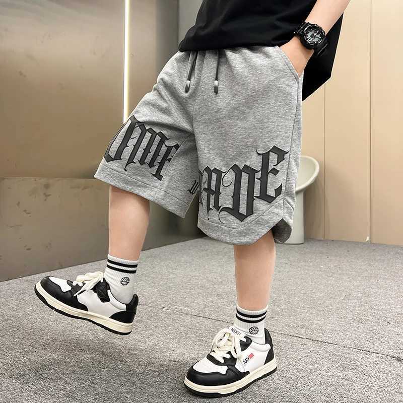 Loose Slee childrens summer cotton shorts for boys new casual letter printed shorts elastic waistband bottom 5 7 9 11 13 14Y Z250410
