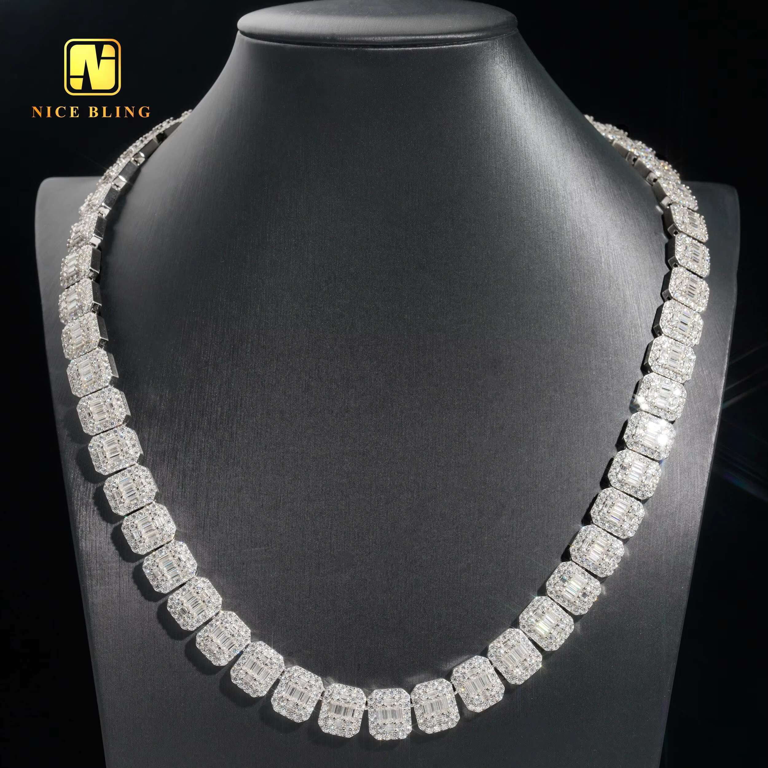 Guangzhou Shiny High Quality Hip Hop Ice Cold Jewelry Necklace Square French Long Stick Tennis Chain