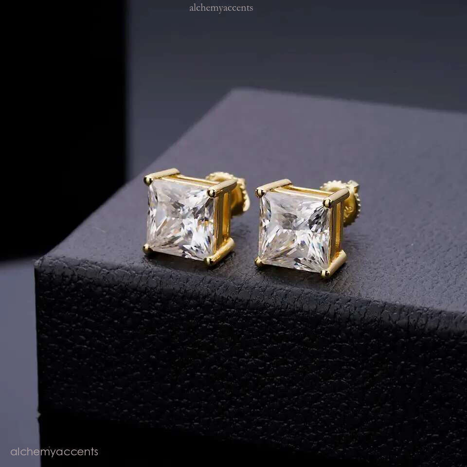 2023 fashion top quality earrings for man 10k gold plated sier needle VVS moissanite Real Gold Earrings