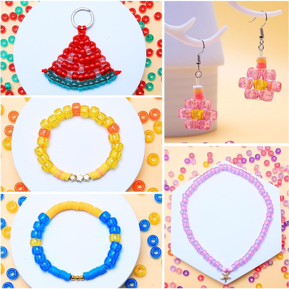 3900pcs 9mm Rainbow Glitter Pony Beads - Iridescent Multicolor Plastic Beads, Portable Storage Bucket, for Friendship Bracelets & Gifts