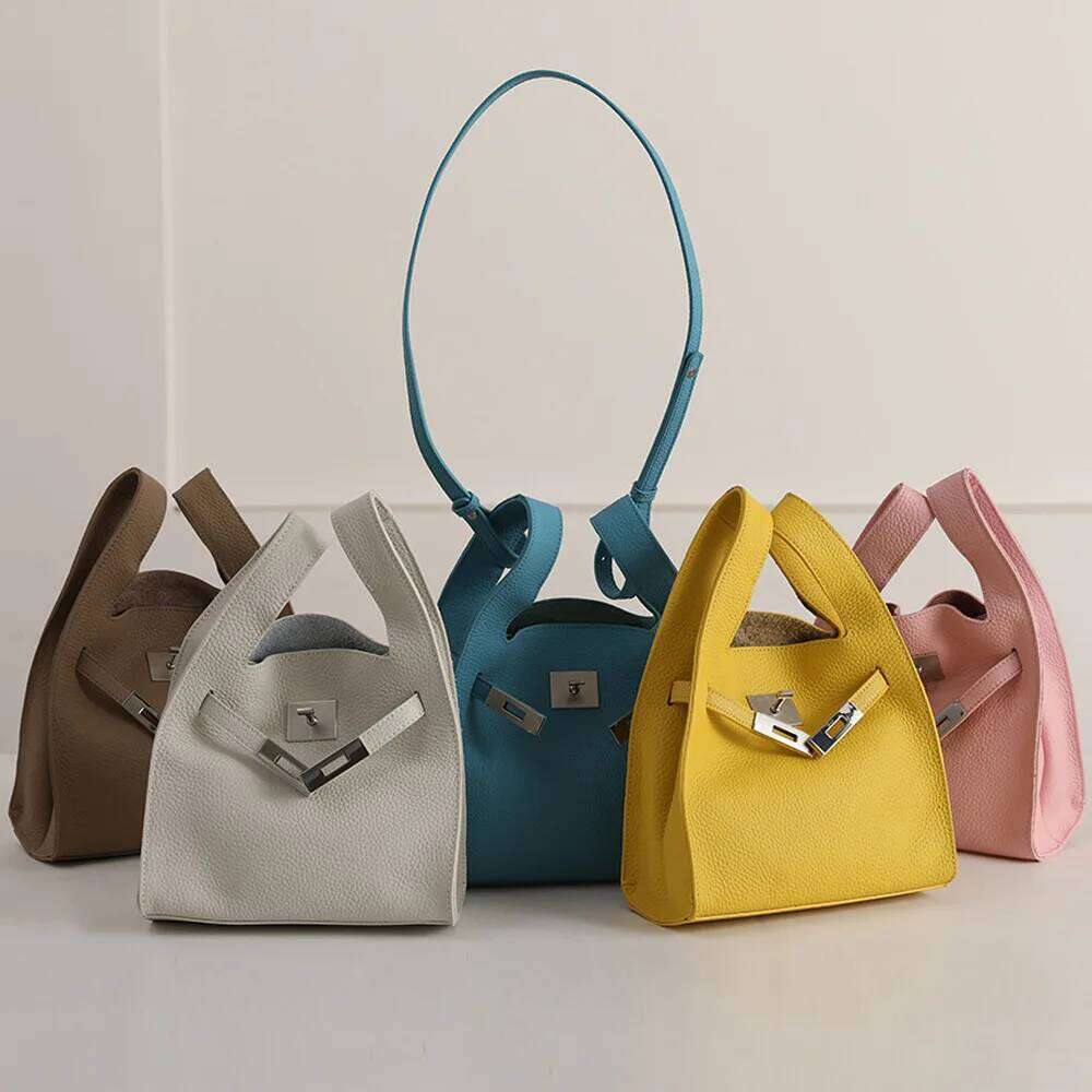 Genuine Leather Basket Handbag New Niche Design Top Layer Cowhide Garbage Women's One-Shoulder Crossbody Bag St251110