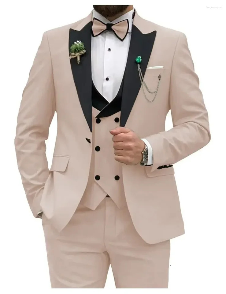 3 Pieces Mens Suits Royal Blue Men Slim Fit Double Breasted Suit Wedding Prom Party BusinessBlazer Vest Pants 250409