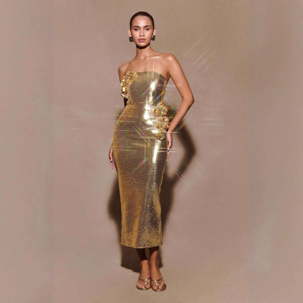 Style Cross-Border Fashion Elegant Strapless Sleeveless Sequin Long Plus Size Light Luxury High-End Women's Night club maxi dress SEXY DRESSES FO