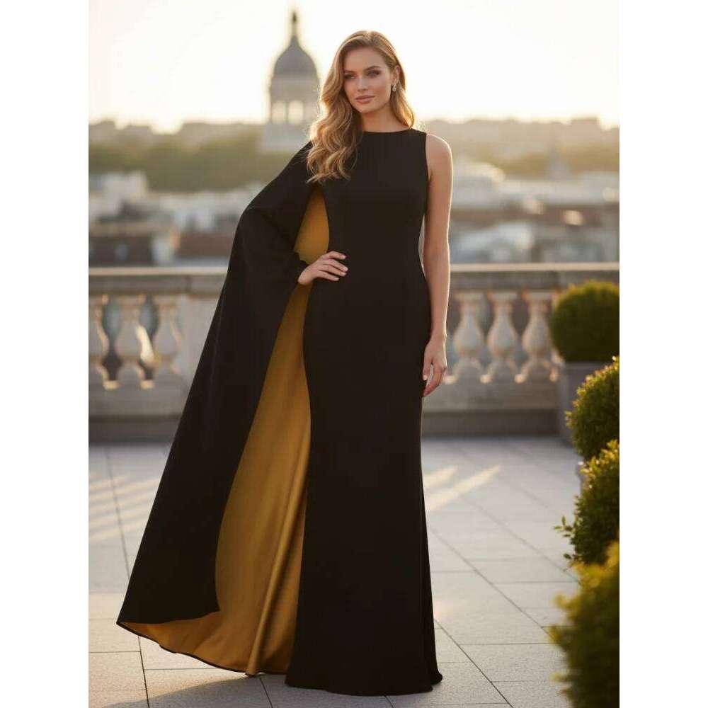 Freeacy Women's Asymmetric Cape Dress Ruffled One-Sleeve Floor Length Evening Gowns 2025 Stylish Contrast Color Party Dresses