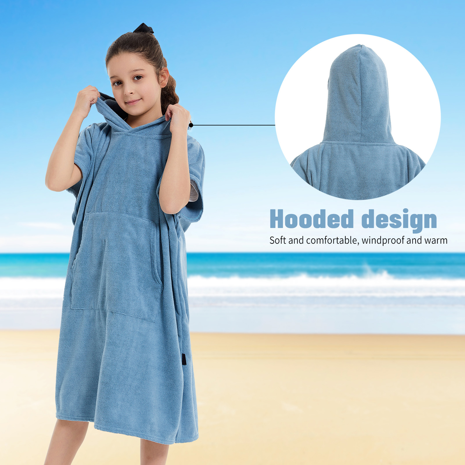 Mutao Kids Changing Robe Towel Poncho, Absorbent Quick Drying Surf Poncho, Microfiber Bath Towels For Beach Pool Swimming Surfing Camping