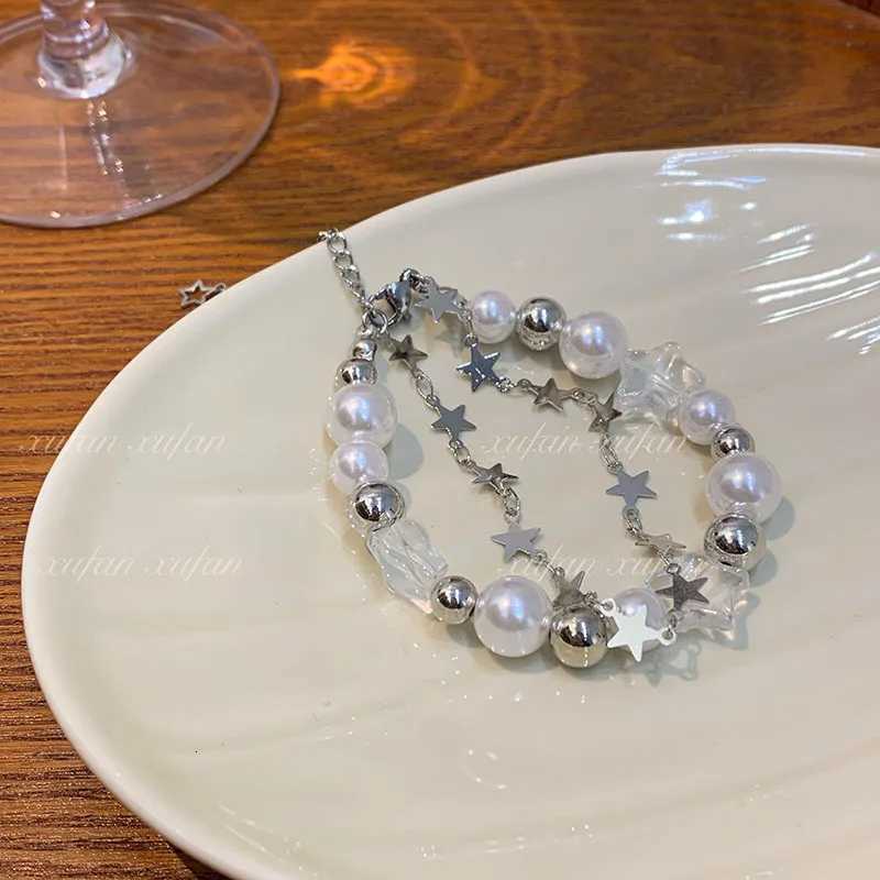 Harajuku Crystal Star Pentagram Pearl Beaded Bracelet for Women Vintage Aesthetic Charm Double Layer Chain Bracelet Jewelry GiftT251110