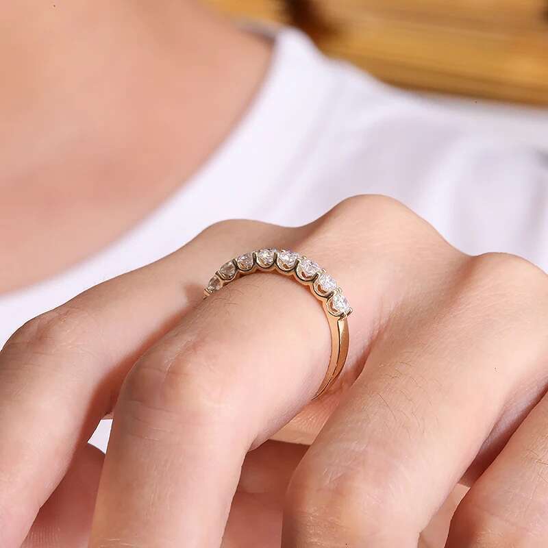 14k Yellow Gold Round Excellent Cut 0.1ct each Total 0.9CTW DEF VS-VVS Lab Grown Diamond Ring for Girls Cocktail Jewelry
