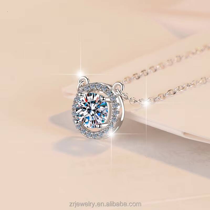 Round Cut Pendant S925 Sterling Silver Moissanite Necklace Jewelry GRA Certified Mossanite Necklace