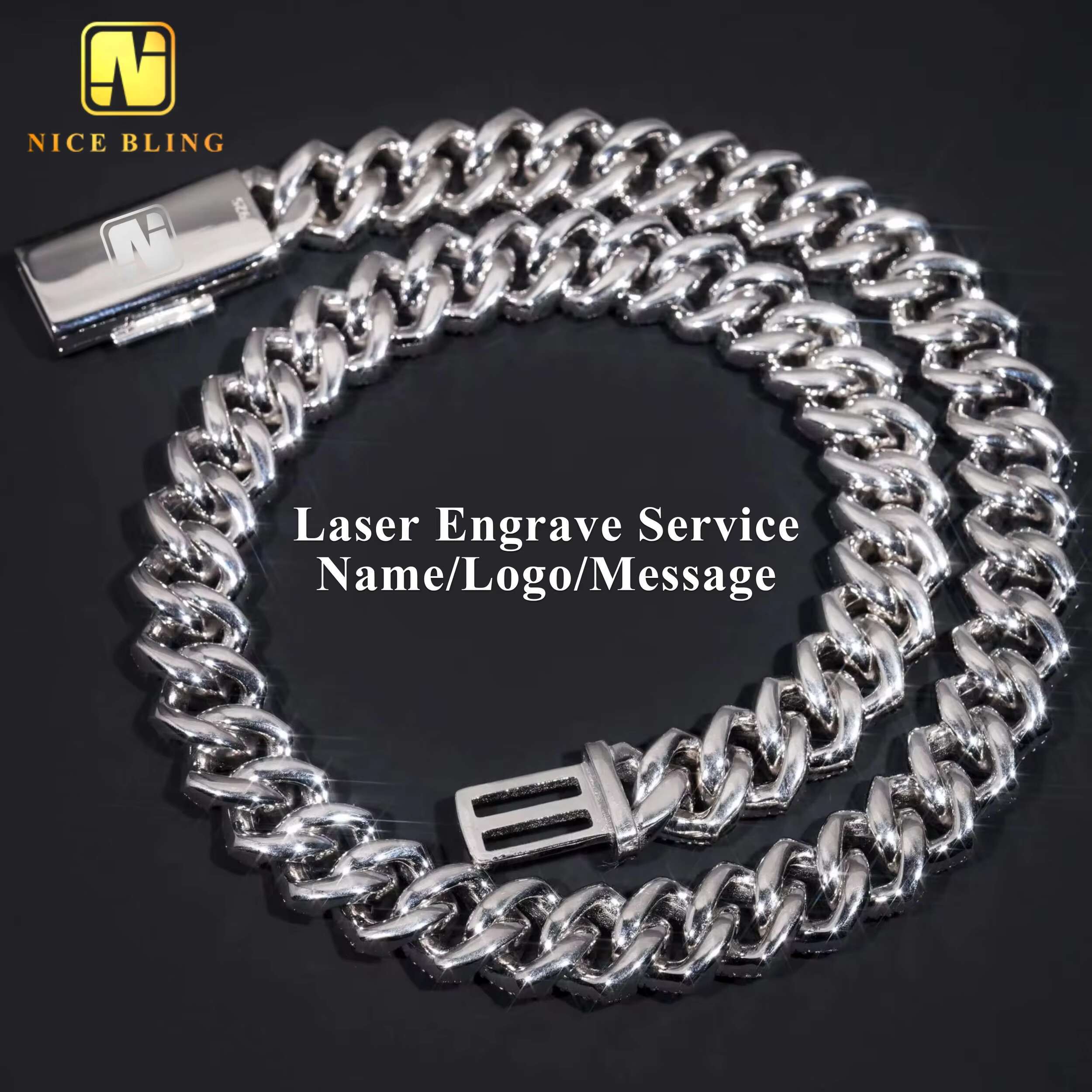 14mm Monaco Chain 3 Rows Hip Hop Rock Sier Moissanite Cuban Bracelet Gold Plated Necklace